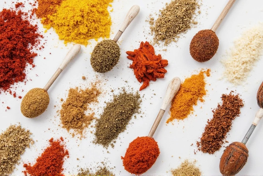 Spice jars in organized storage rack