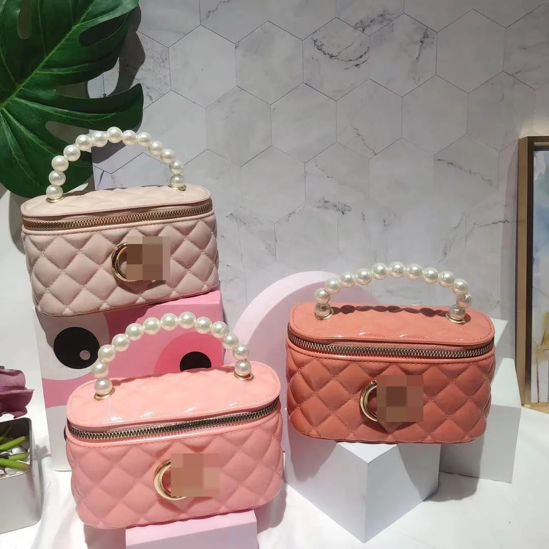 

2021 New Spring Summer Jelly Rhombic Cosmetic Bag Pearl Single Shoulder Messenger Purses and Handbags, 11 colors