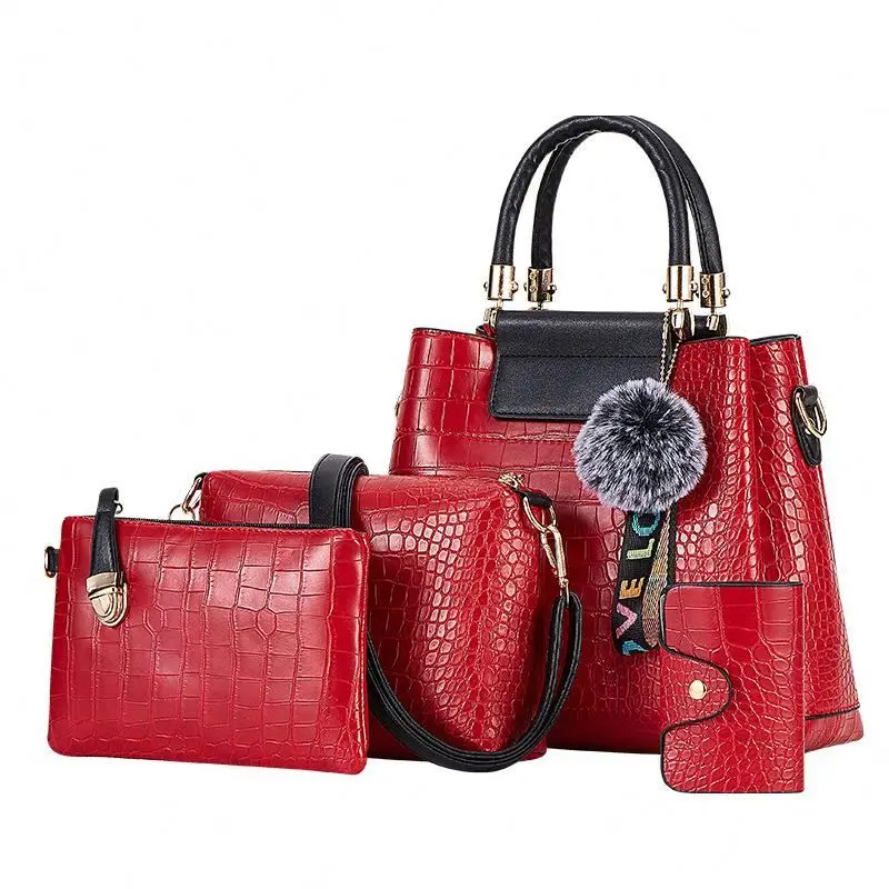

2019 4 pieces set handbag cheap handbag set pu handbag set