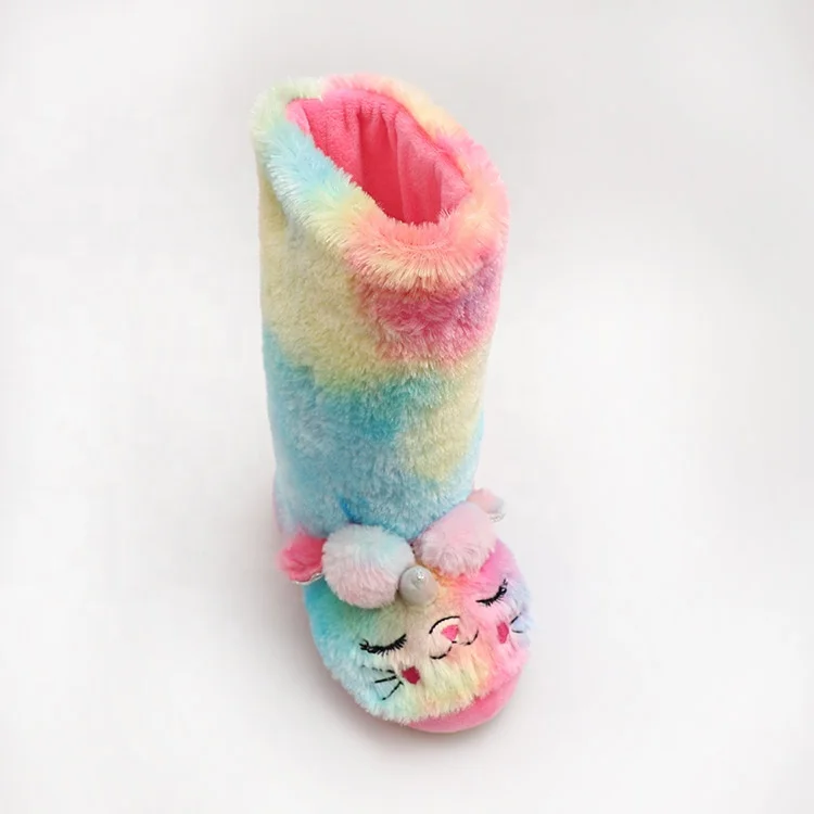 

Free Sample Wholesale Winter Children Shoes, New OEM Unicorn Plush Furry indoor socks boots, Customized color