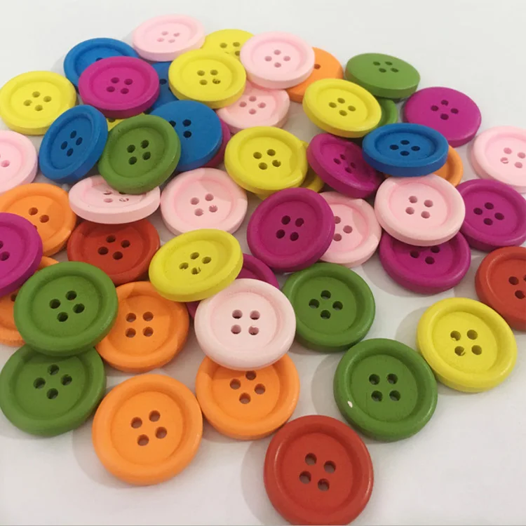 

20mm bulk stock plain simple style 4 hole colored round wood buttons for clothes bag