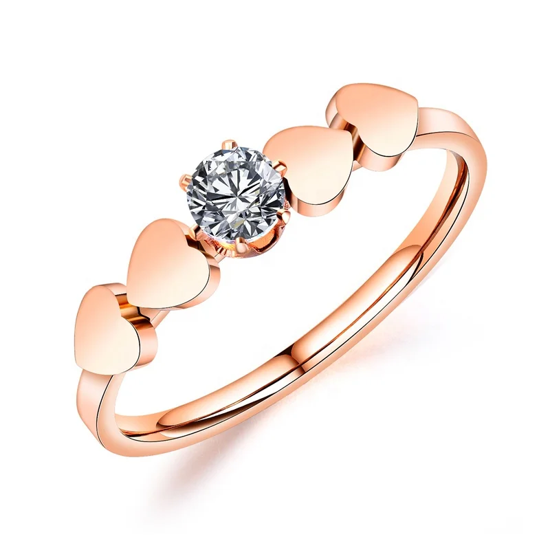 

heart diamond engagement love rose gold stainelss steel zircon jewelry wedding ring for women, 1 color