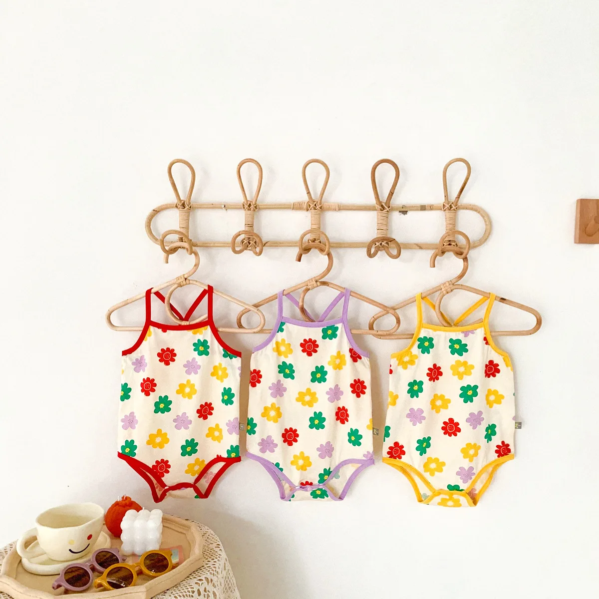 

Summer Flower Baby Girl Sling Cotton Rompers Newborn Baby Romper Infant Clothing, As shown