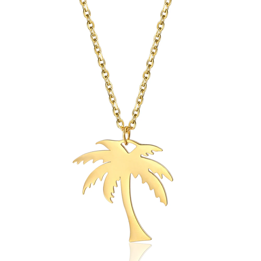 

Stainless Steel 18K Gold Plated Coconut Tree Palm Tree Leaf Pendant Necklace For Women