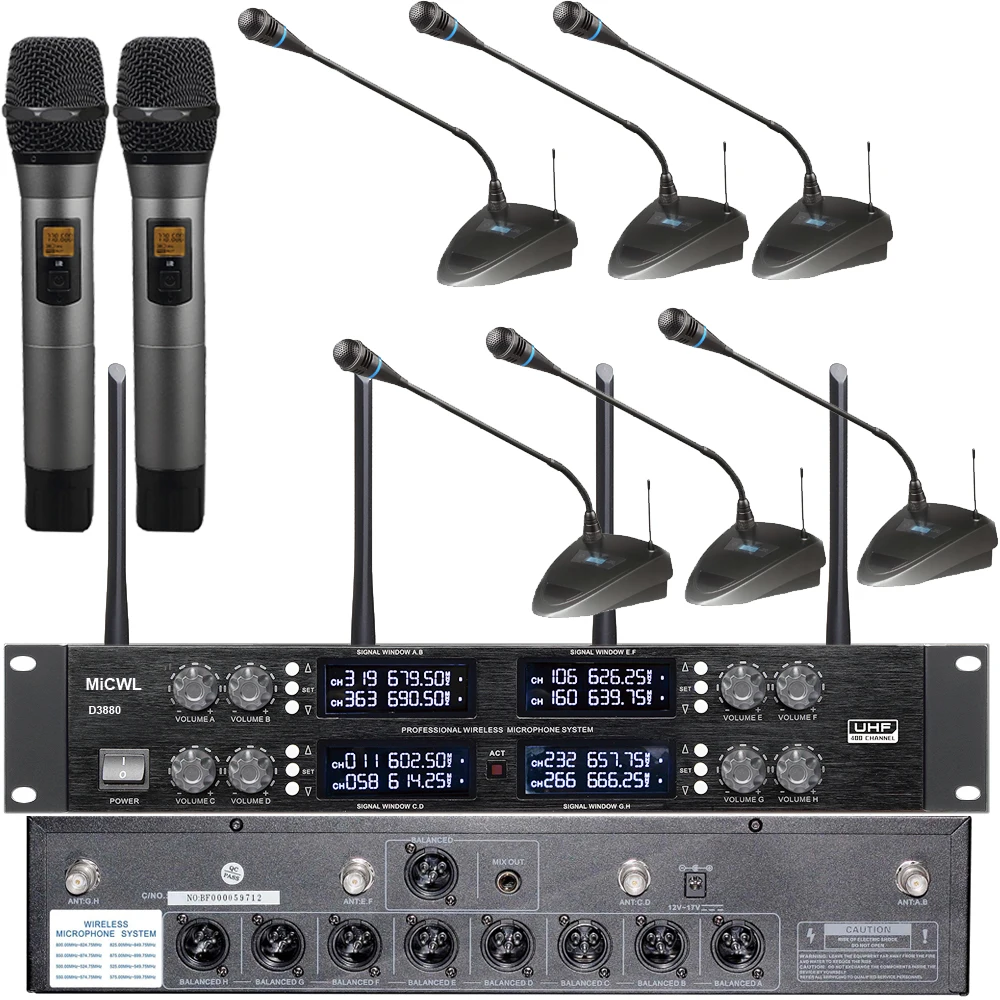 

Professional D3880 8 Channel Conference Wireless Microphone System with Independent XLR Connector MiCWL 8 Handheld Lapel Table