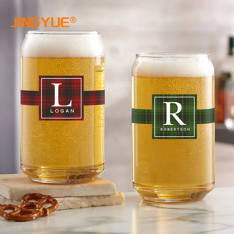 

Wholesale Elegant Shaped Drinking Glasses Custom Logo Printed Clear Soda Beer Can Glass 16oz for Any Drinks