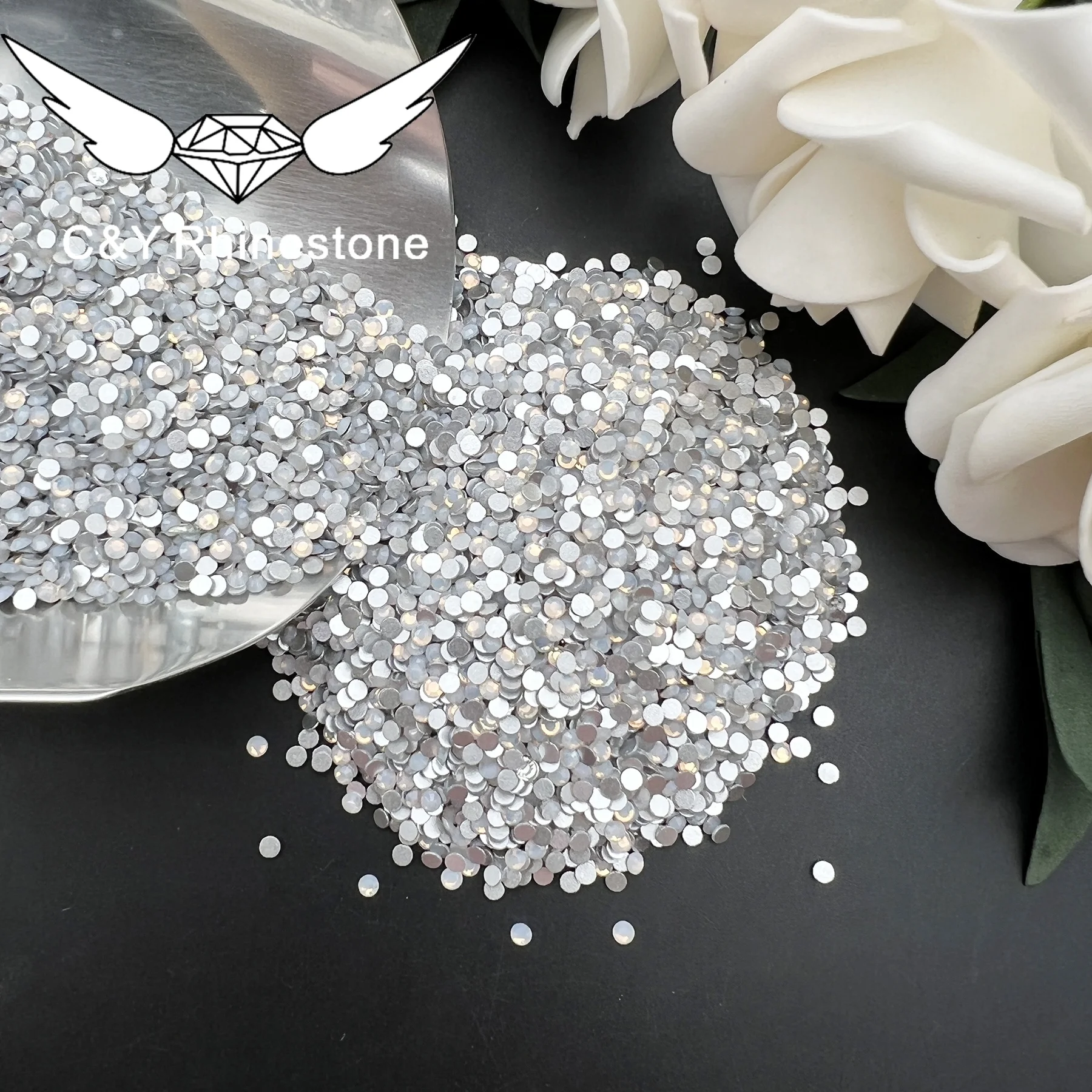 

FlatBack Glass Color Non HotFix White Opal Nail Art Big Nails stone Decorations Rhinestones