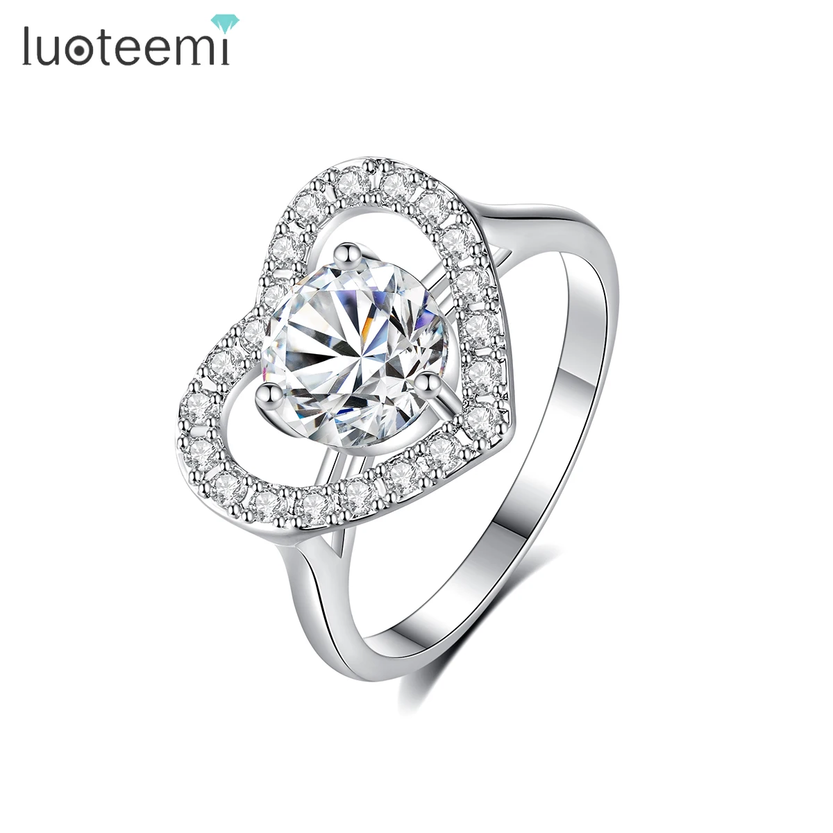 LUOTEEMI Favorites Compare New Arrival Rhodium Wedding Rings for Women Wholesale Jewelry Sweet Love Heart Ring