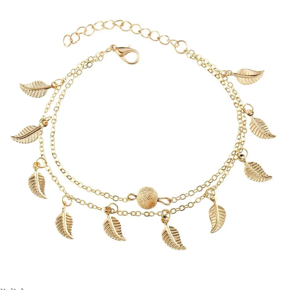 

Sandro Hot-selling beach style leaf foot ornaments simple double-layer tassel ethnic style women's small leaf anklet