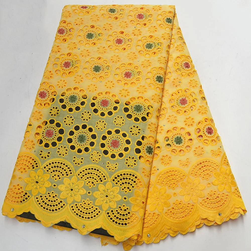 

Beautifical eyelet lace swiss filtex lace yellow voile fabric ML4R442, Customized