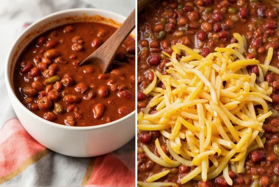 Crockpot filled with steaming, rich red chili