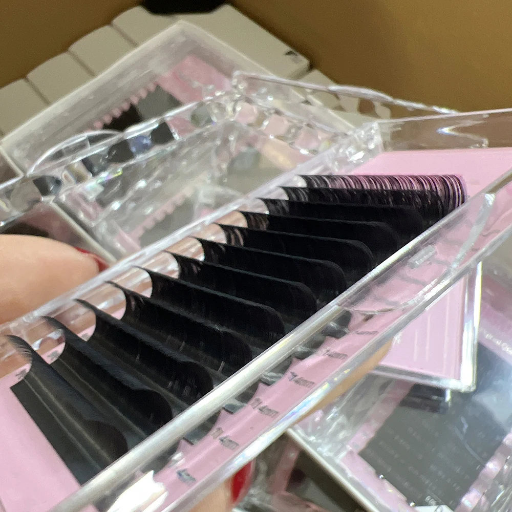 Custom  Private logo Dark Matte Mega Eyelash Extensions Black Fluffy Velvet Cashmere Mink Individual Lash Extensions Lash Trays
