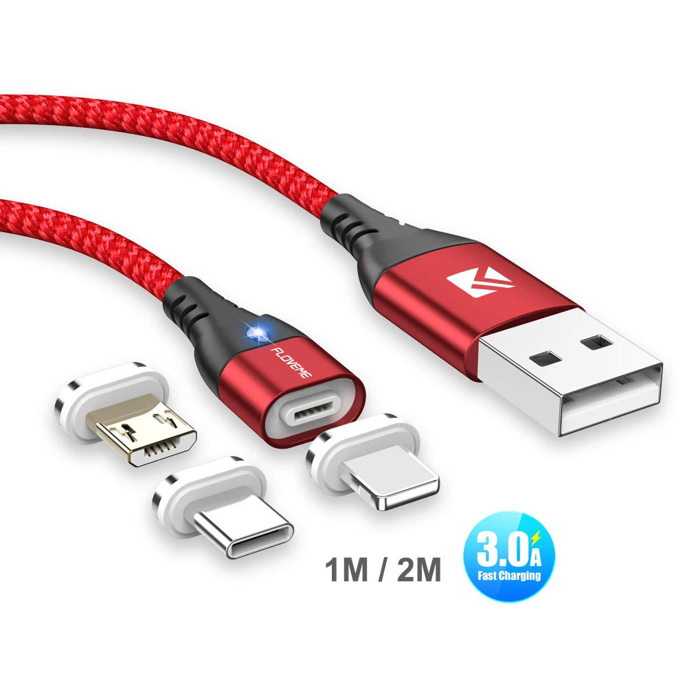 

Free Shipping 1 Sample OK FLOVEME 1M 3A Fast Charger Type C Micro Usb For Lighting 3 In 1 Magnetic Charging Cable