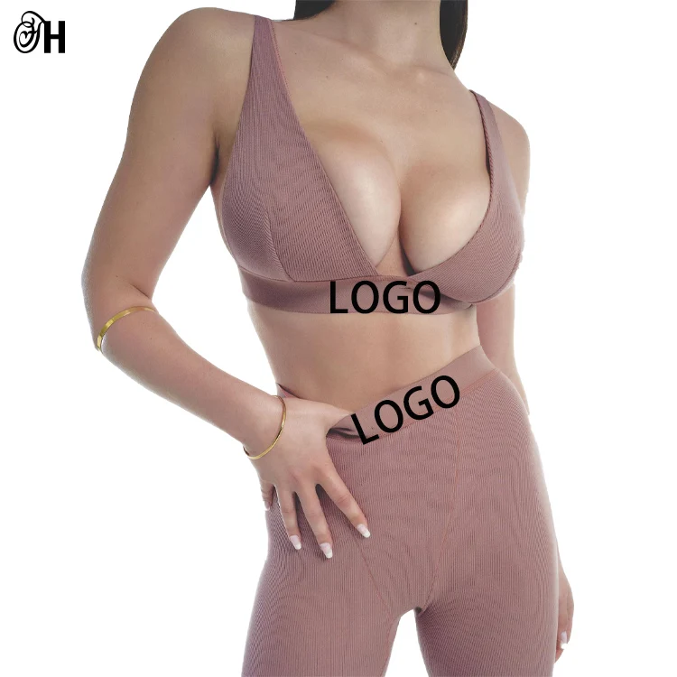 

2022 New Arrivals Fashion Ribbed Women Custom Logo Two Piece Pants Set Women Pants Two Piece Legging Set, Customized color