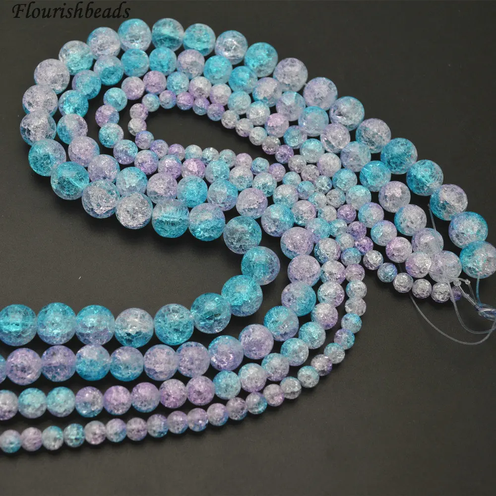 

Blue Color Crack Crystal Stone Round Loose Beads Necklace making supplies