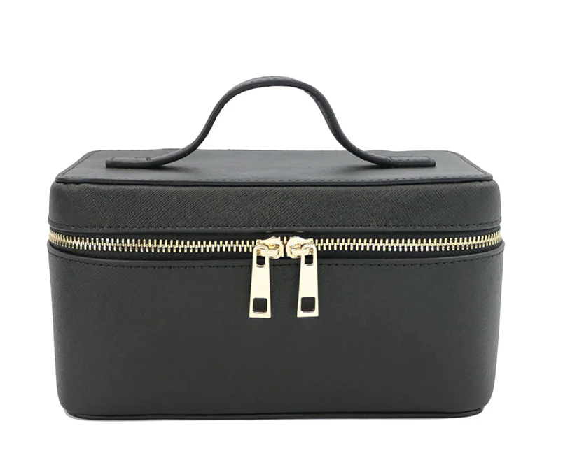 

genuine saffiano leather vanity case makeup storage with removable fabric pouch, Black nude or customized