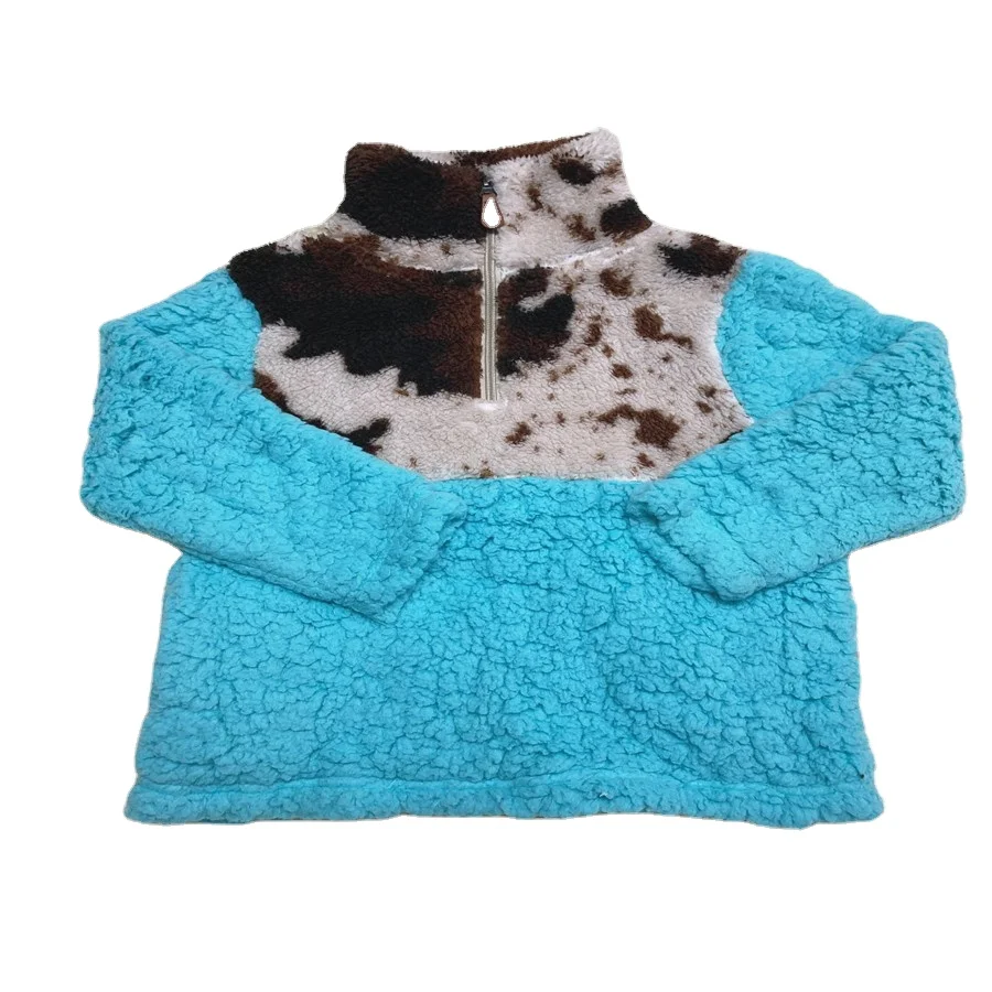 

New arrivals Soft Warm faux fur kids sweaters coat blue patchwork snowflake velvet cow-print winter sweaters for kids