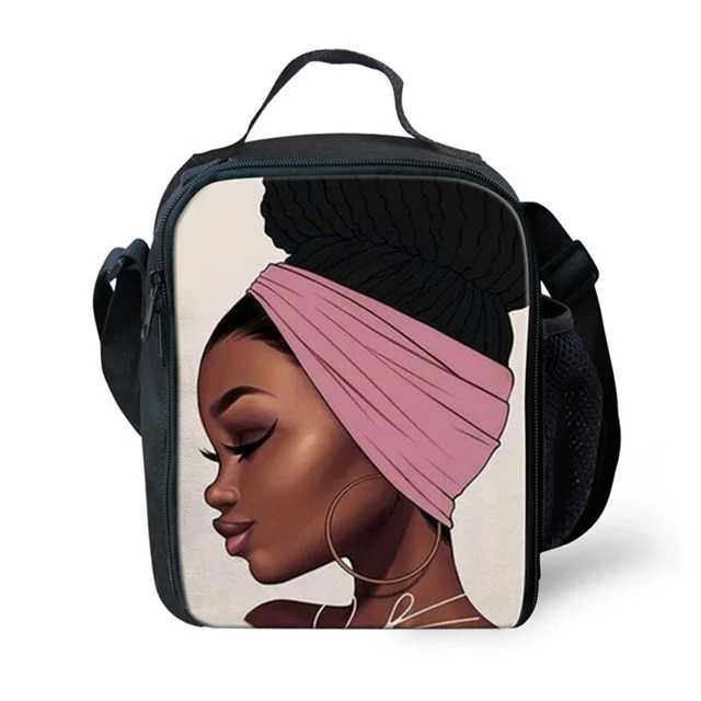 

1 PCS Dropshipping African Girls Black Art Pattern Waterproof Lunch Bag For Girls Custom China Insulated Cooler Lunch Box Bag, Customized color