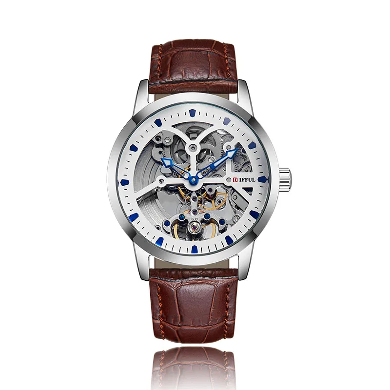 

Fashion Stainless Steel Mechanical Watch For Man Genuine Leather Strap Automatic Self Wind WristWatch