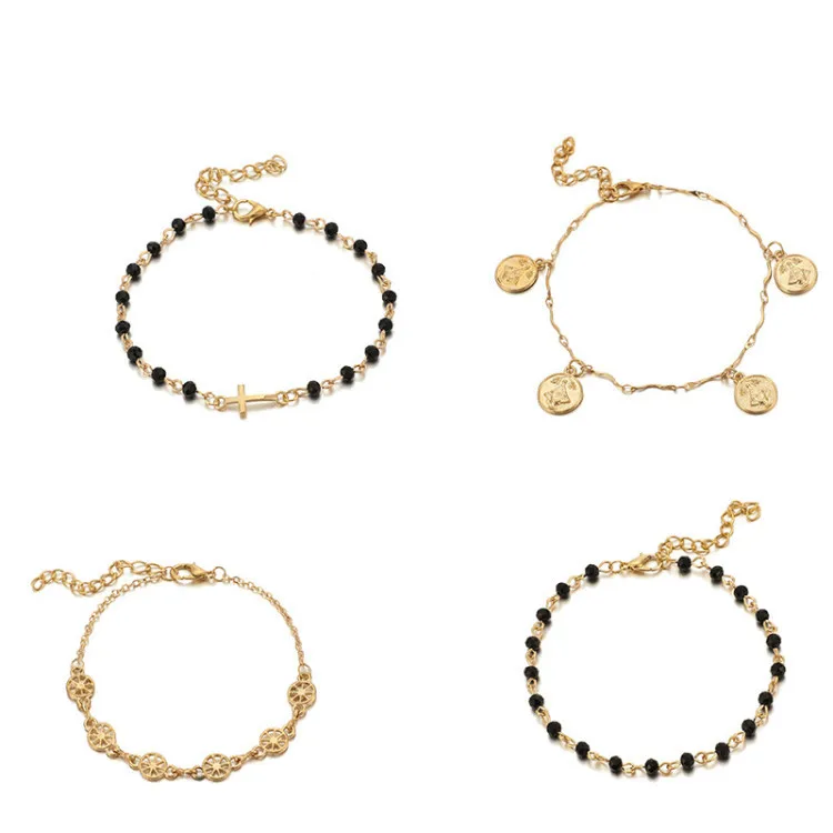 

Shangjie OEM pulsera alloy cross disc chain summer charm bracelet making kit ankle bracelet, Gold