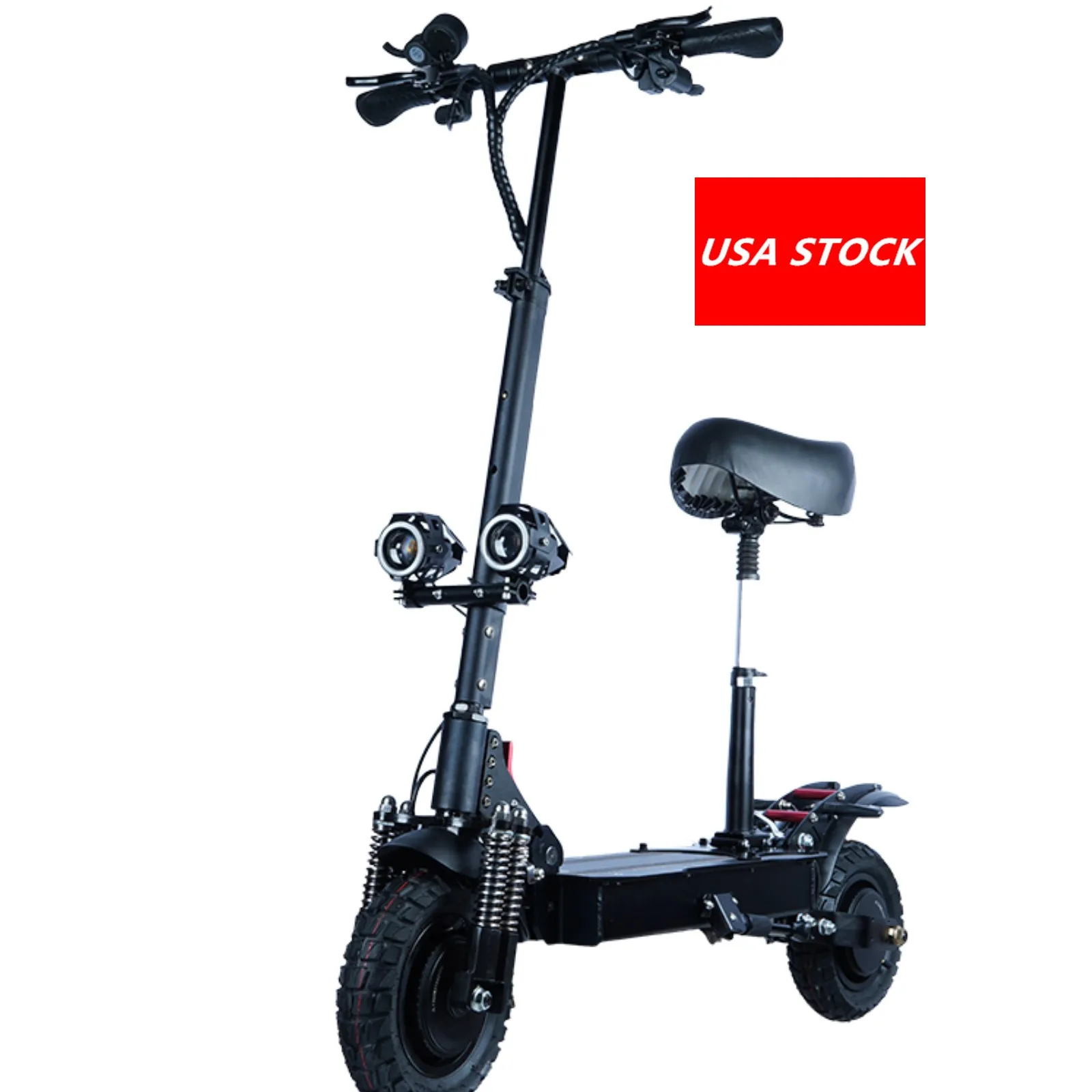 

USA STOCK dual motor off road tires high speed 65km/h quick wheel 52v 2400w 10inch fat tire electric scooter with seat