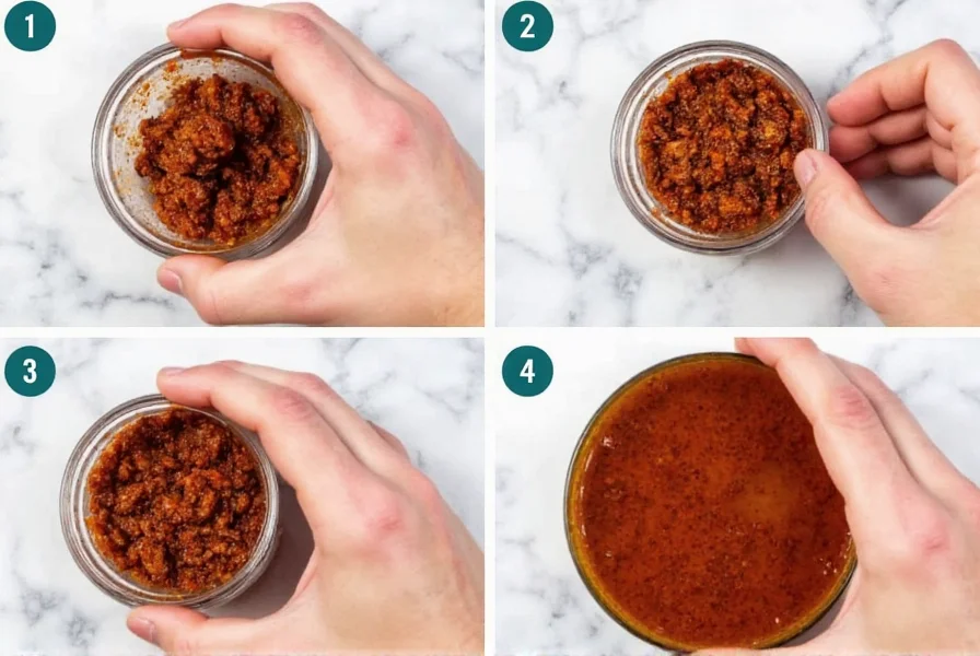 Step-by-step preparation of homemade mala chili paste showing toasting, grinding, and oil infusion process