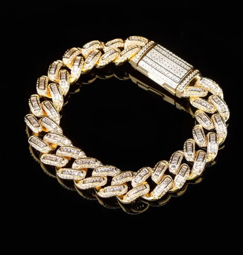 

New Designer China Christmas Link Bracelets Shiny CZ Ice Out Urban Rap Diamond Cuban Chain Baguette Men Bracelet Jewelry, Gold/silver//rose gold/rs