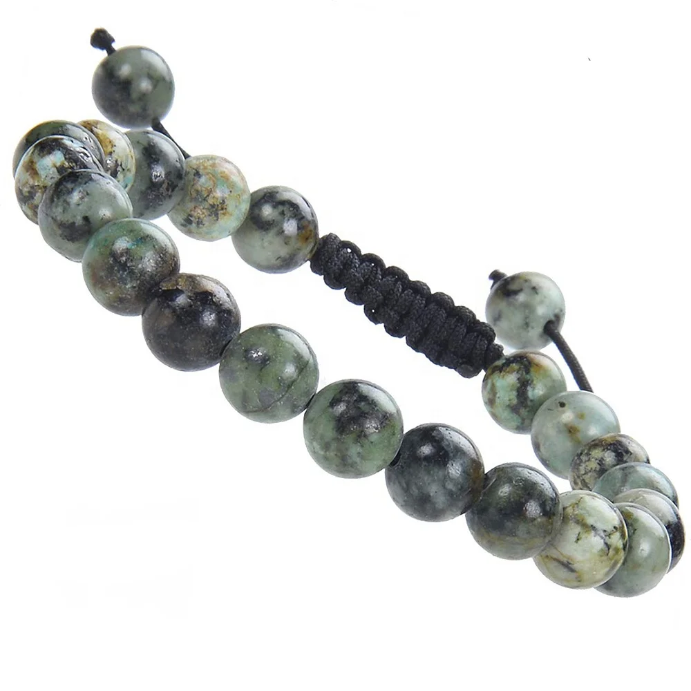 

Bangle Natural Healing Power 8mm African Turquoise Gemstone Crystal Beads Unisex Adjustable Braided Bracelets