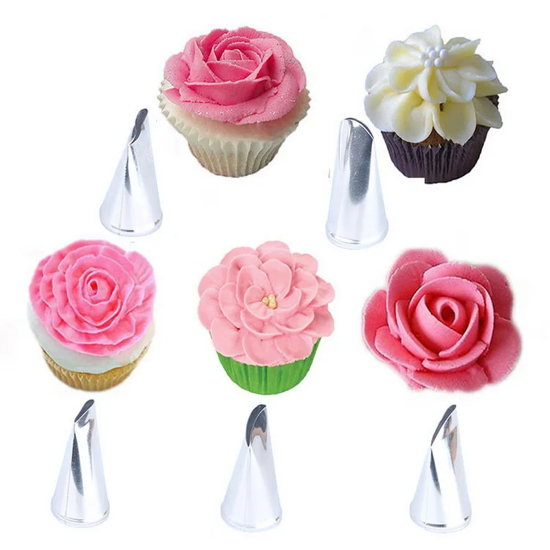 

cheap 5pcs rose petal mouth decorating tip 304 stainless steel cake baking tools, As picture