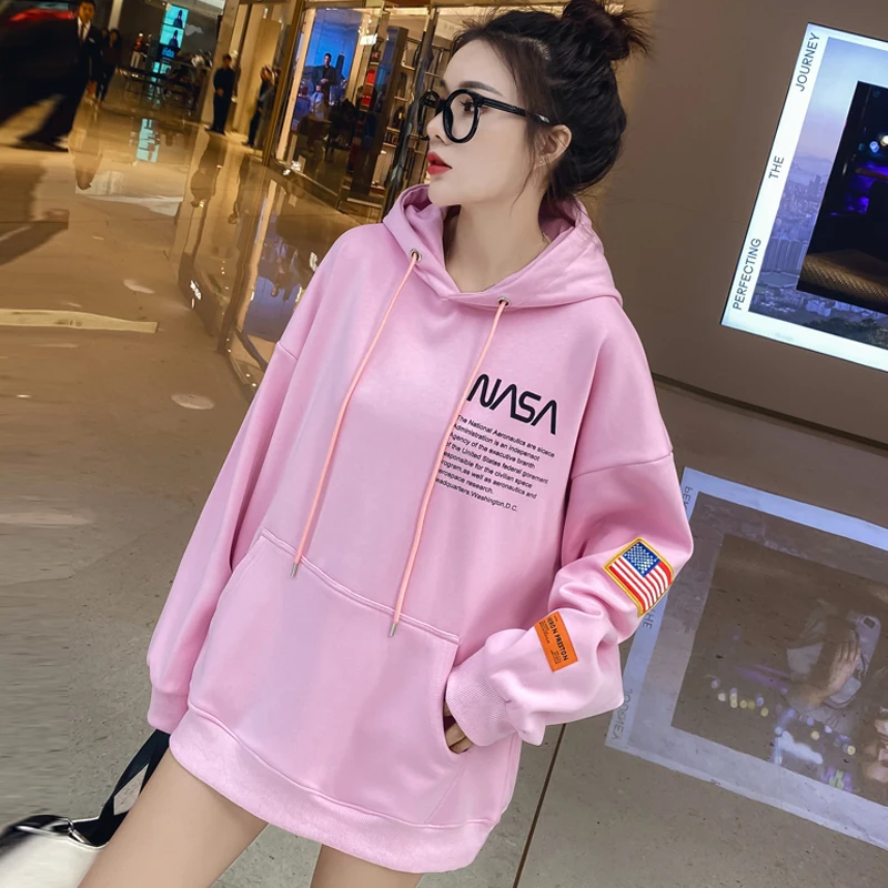 

Autumn Women's Long Sleeve Plush Clothes Fashion Casual Letter Print Hoodie, Pink;bule;black