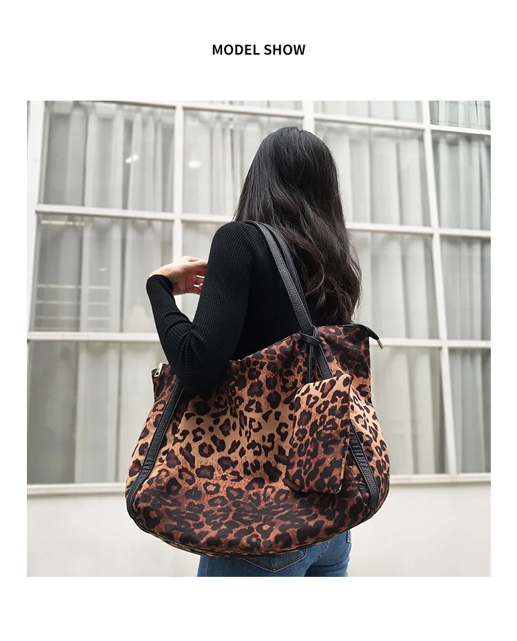 

Women's Fashion Leopard Shoulder Bag Large Capacity Working Tote Bag Canvas Handbag Travel Shopping With Small Pocket