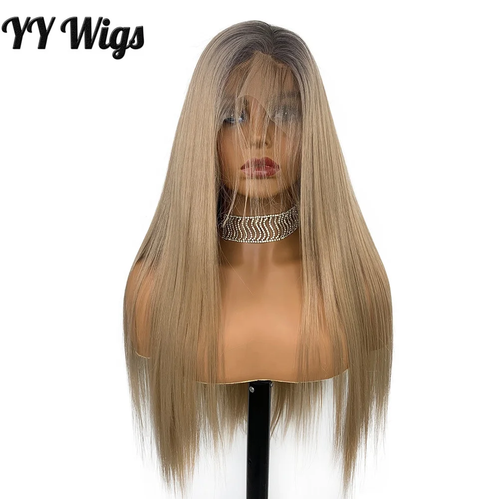 

New Style Futura Fiber Full Lace Long Silky Straight Honey Blonde Ombre Wigs for Black Women, Ombre blonde