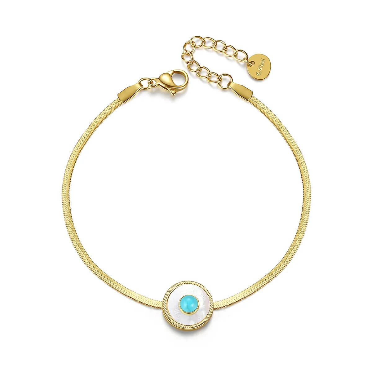 

Nich style snake chain 14k gold plated jewelry stainless steel turquoise bracelets For Women