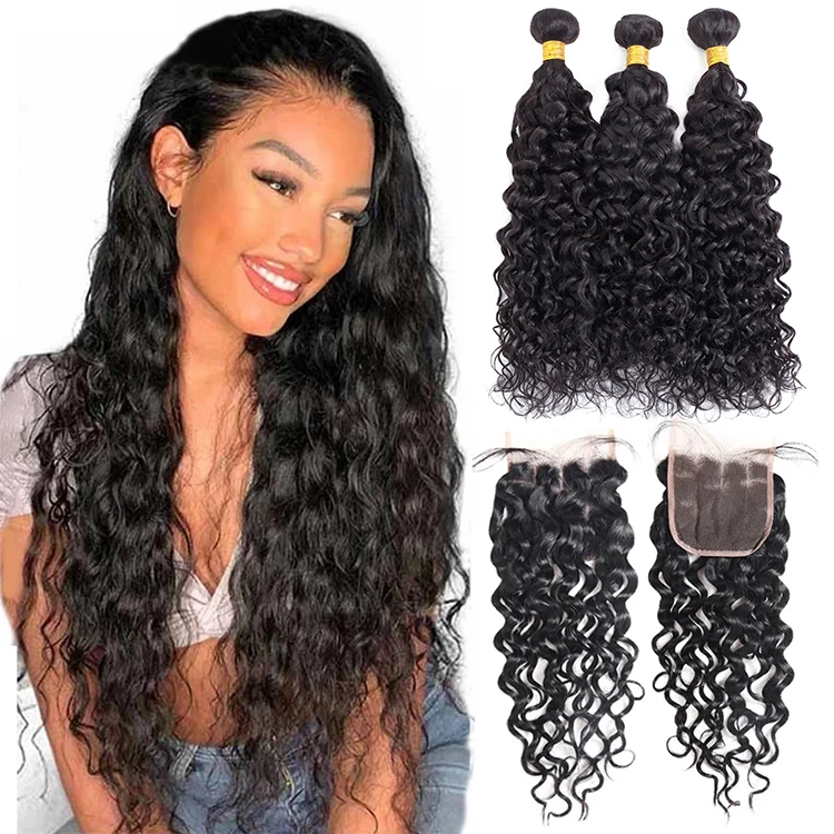 

High Quality Cuticle Aligned Water Wave Virgin Hair Bundles with Closure Fast Shipping Human Virgin Hair Bundles