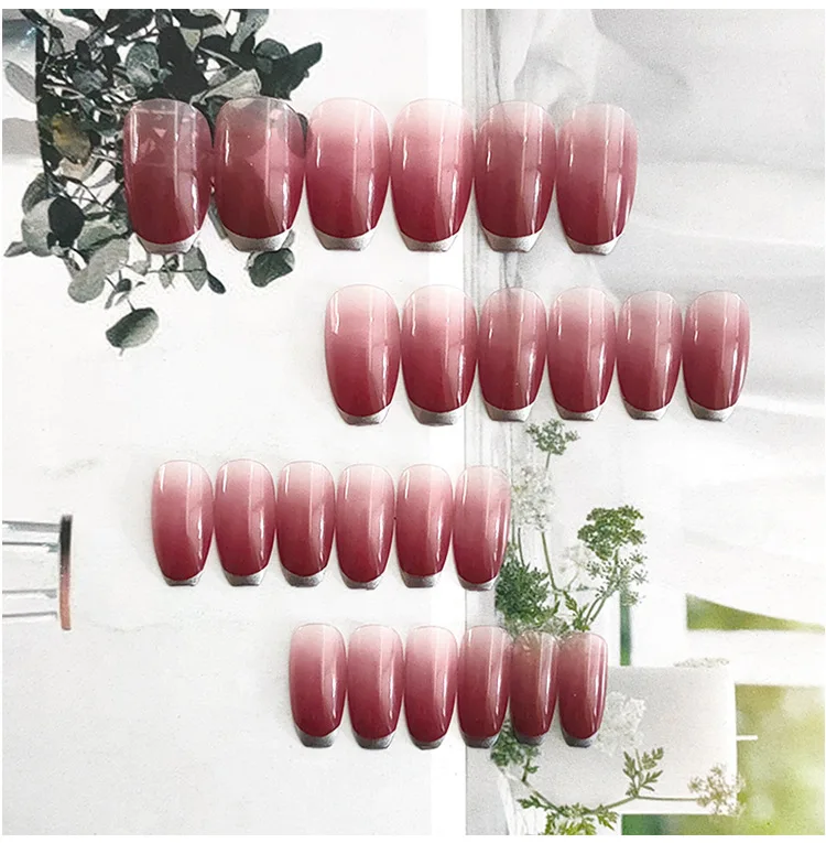 

adiyat 2021 new france nails pink Jelly color sliver line press on nails faux ongles beauty personal care nails