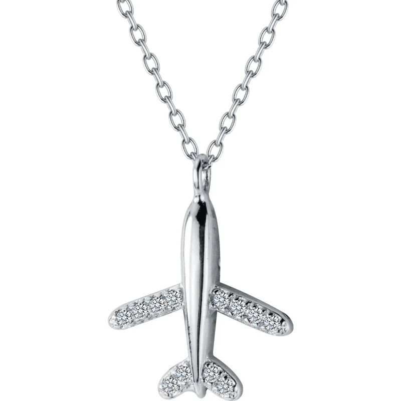 

N1586 Hot Items Jewery Silver 925 Chain Female Airplane Drill Collar Bone Pendant Silver Necklace