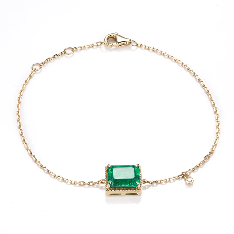 

Messi Jewelry MSB-539 10K 14K 18K Yellow Gold Custom Jewelry Moissanite Lab Grown Emerald Bracelet