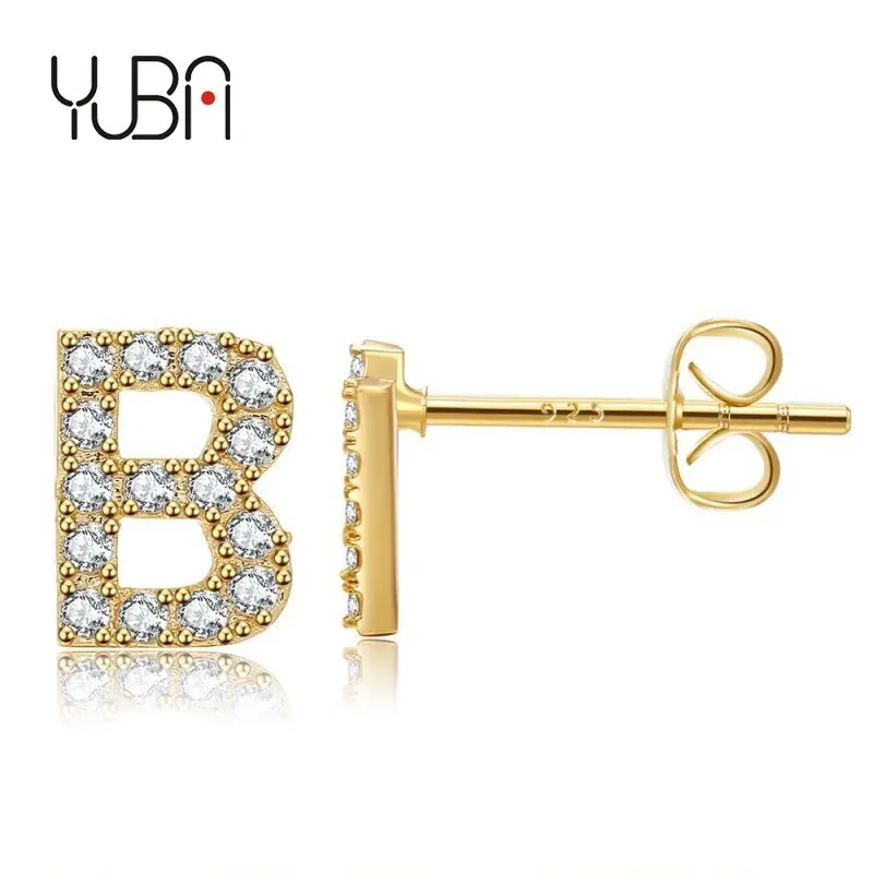 

Hot Selling Silver Post 26 Alphabet Initial Earrings Hypoallergenic 14K Gold Plated Letter Stud Earrings For Women Girl