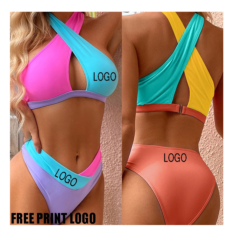 

Free Shipping European and American women's swimsuit new split cross color swimsuit sexy swimsuit