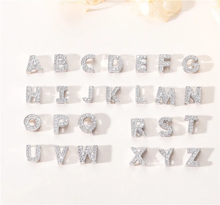 

925 Sterling Silver Alphabet Initial Full Diamond Letter for Name Charms for diy bracelet necklace 8 mm without chain