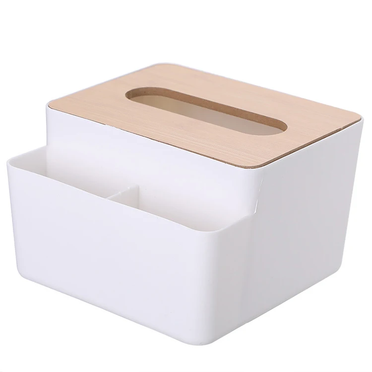

Best Selling Products on Amazon Newest Cheap Home Bamboo Plastic Desk Table Organizer Tissue Box Remote Control Storage Box, White