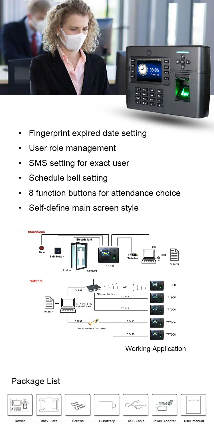 Biometric Reader Fingerprint Access Control With Camera And Backup