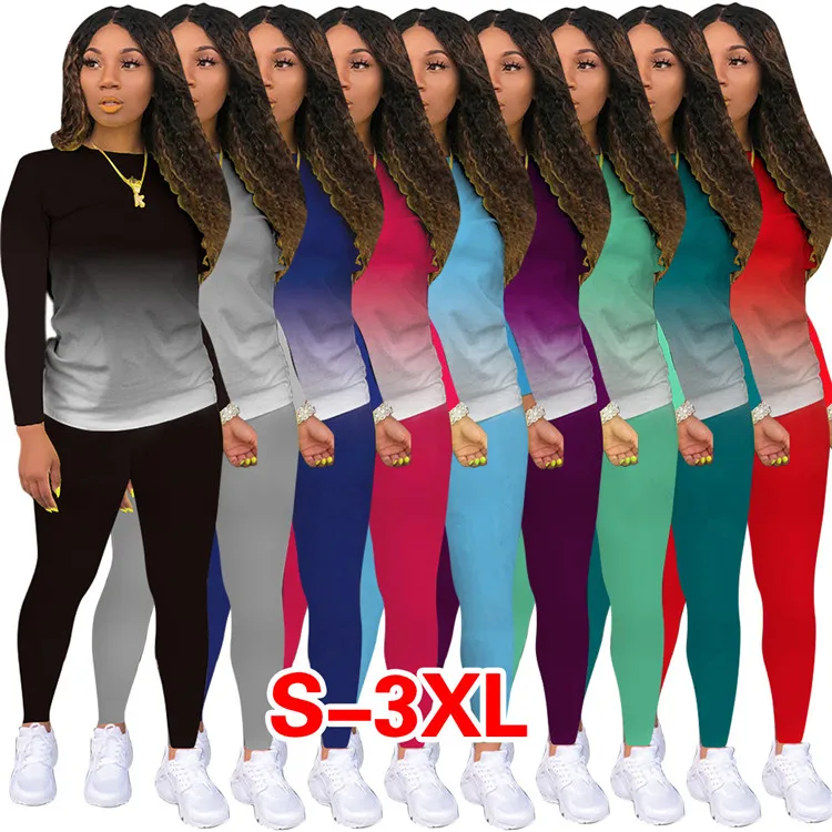

Classic women fashion suit solid color gradient long sleeve outdoor leisure suit