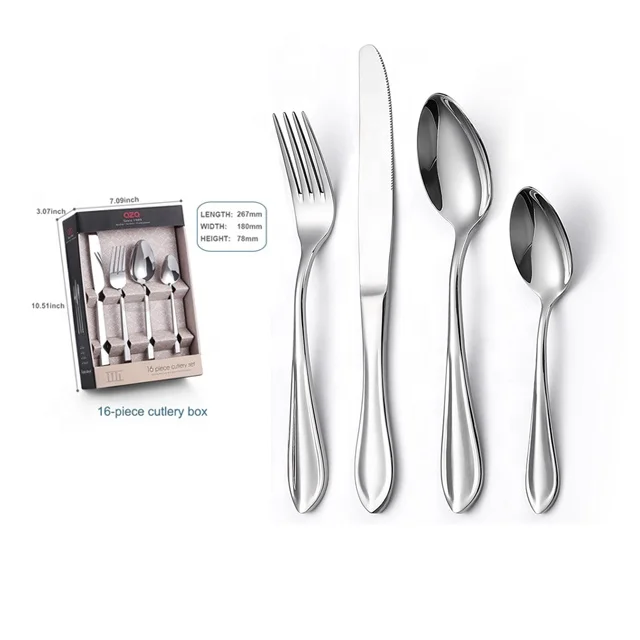 

QZQ Jieyang Stainless Steel Cutlery Set Fork Spoon Knife Luxury Silverware Flatware Products for Wedding Restaurant Hotel, Silver (customizable)