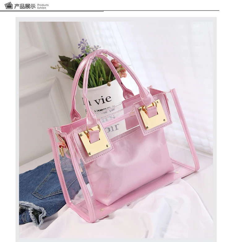 

2022 summer new European beauty bag transparent two-piece cover jelly bag fashion portable shoulder bag, As show or customized