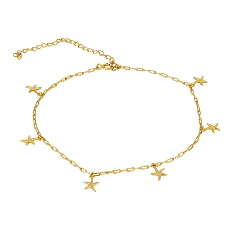 

2022 summer anklets foot jewelry S925 sterling silver 18k gold plated starfish star charms women bracelet anklet adjustable