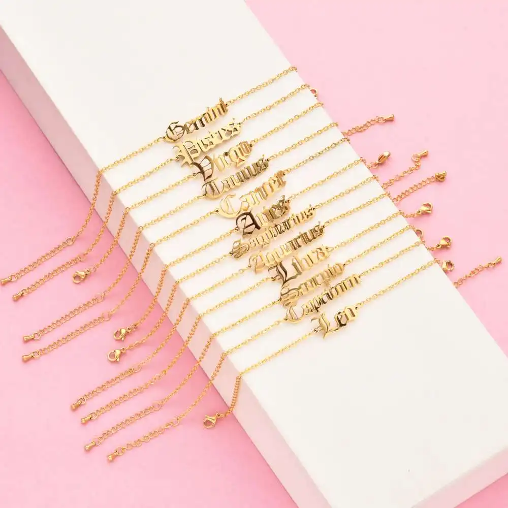 

Wholesale 18k gold plated stainless steel 12 zodiac charm bracelet women