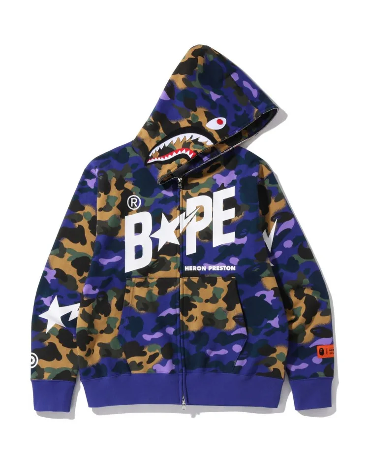 

New Design Bape Ape Camo Shark Hoodie Streetwear Outfit Hip Hop Sweatshirt Unisex Bape Full Zipper Jacket