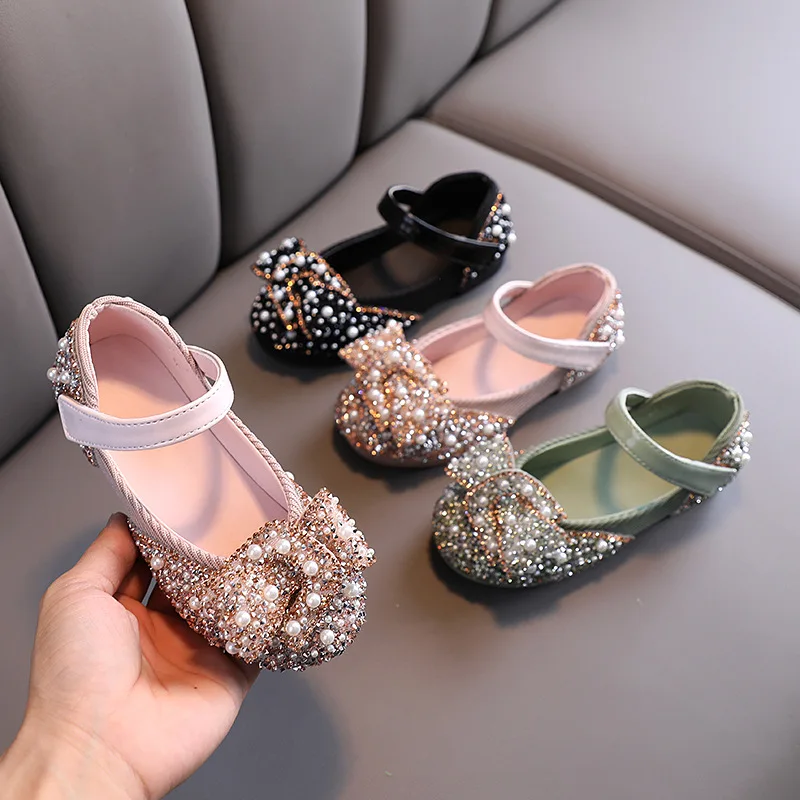 

Girls princess shoes Korean crystal shoes 2021 new high-heeled shoes in the big Baotou dance sandals trend styles for girl, 2 colors