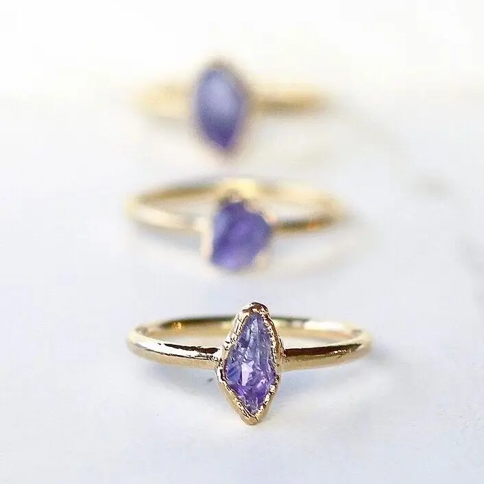 

LS-A3500 new natural Gemstone Raw Stone Ring jewelry, Crystal amethyst Gold plated Ring High Quality gift Ring